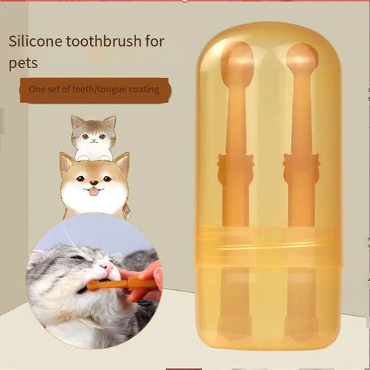 2pcs Cat Toothbrush Set - Silicone Teeth Cleaning Supplies